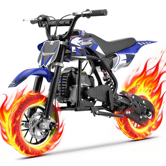 Aoemoe 49cc 2-Stroke Gas Mini Dirt Bike, Off-Road Tires & Disc Brakes, 20mph/160lb, Blue