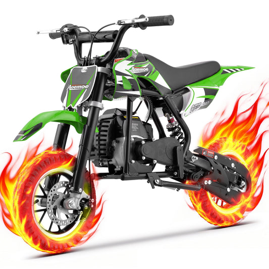 Aoemoe 49cc 2-Stroke Gas Mini Dirt Bike, Off-Road Tires & Disc Brakes, 20mph/160lb, Green