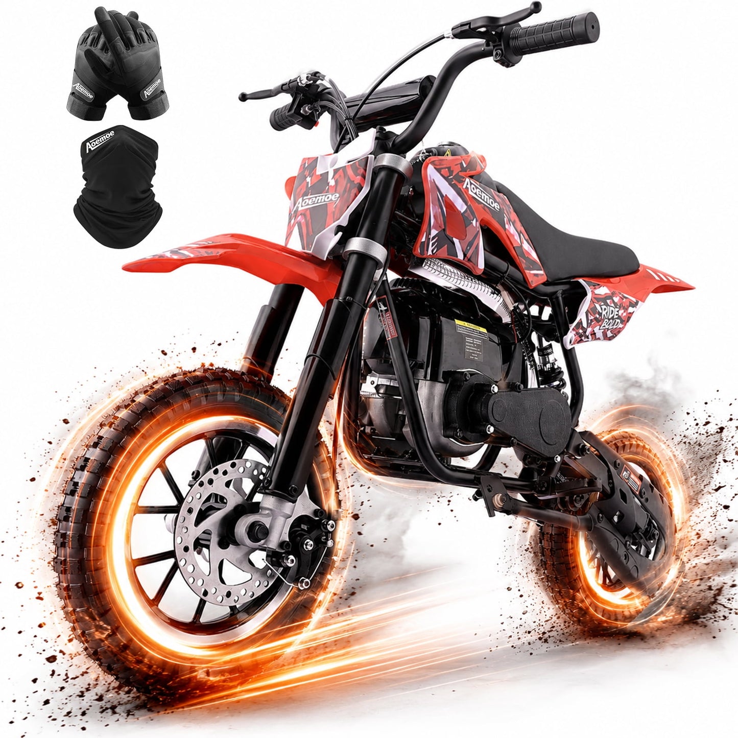 Aoemoe 49cc Kids Dirt Bike, Gasoline Powered 2-Stroke Mini Motorcycle, 1-Seater, Red