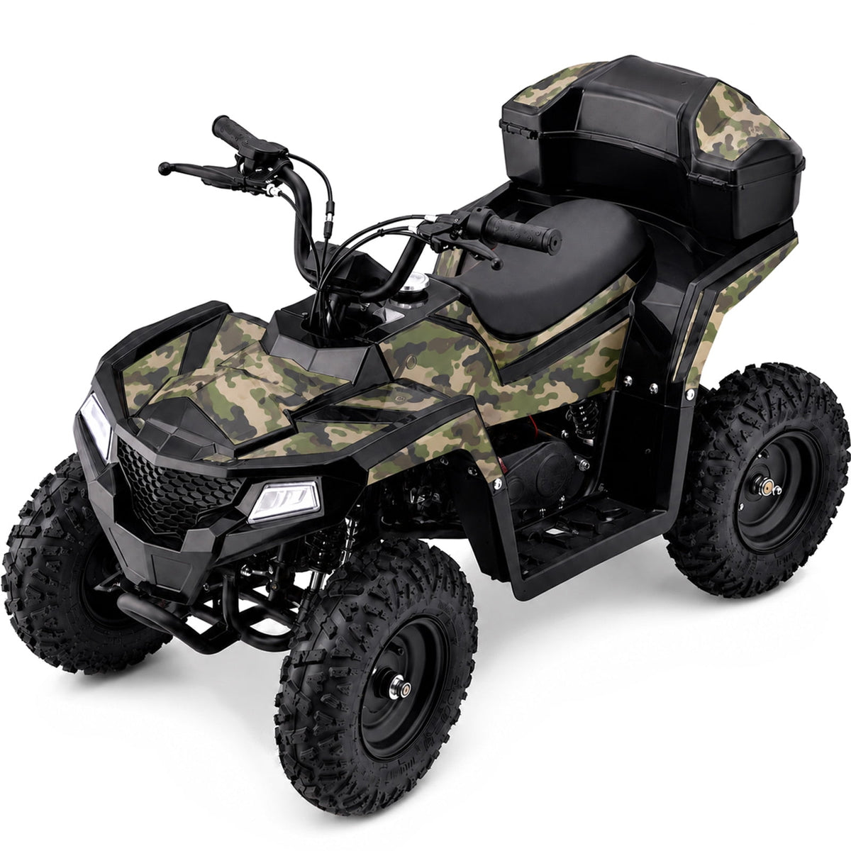 Aoemoe 40cc 4-Stroke Youth Ride-On for Ages 13+, Fuel Powered Pull Start with Front & Rear Disc Brakes, Adjustable Top Speed Up to 15 MPH, Safety Flag & Parental Speed Control, Green Camo