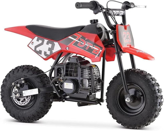 Aoemoe Mini Kid Dirt Bike, 49 CC 2-Stroke Gas Bike with Off-Rode Tire, Suspensions, Disc Brakes, Max Load 160Lbs, Up to 20Mph, EPA Approved