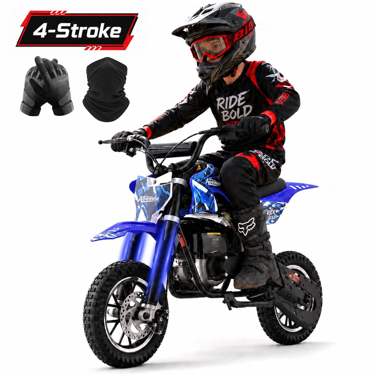 Aoemoe dirt bicycles, 39cc gas power motorcycle, 45×24×16in , 4-Stroke, dirt bicycles for kid 8 14, Blue