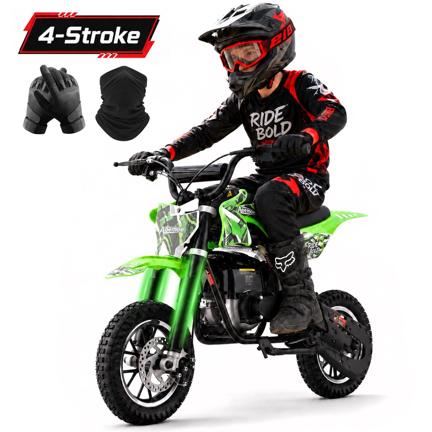 Aoemoe dirt bicycles, 39cc gas power motorcycle, 45×24×16in , 4-Stroke, dirt bicycles for kid 8 14, Green