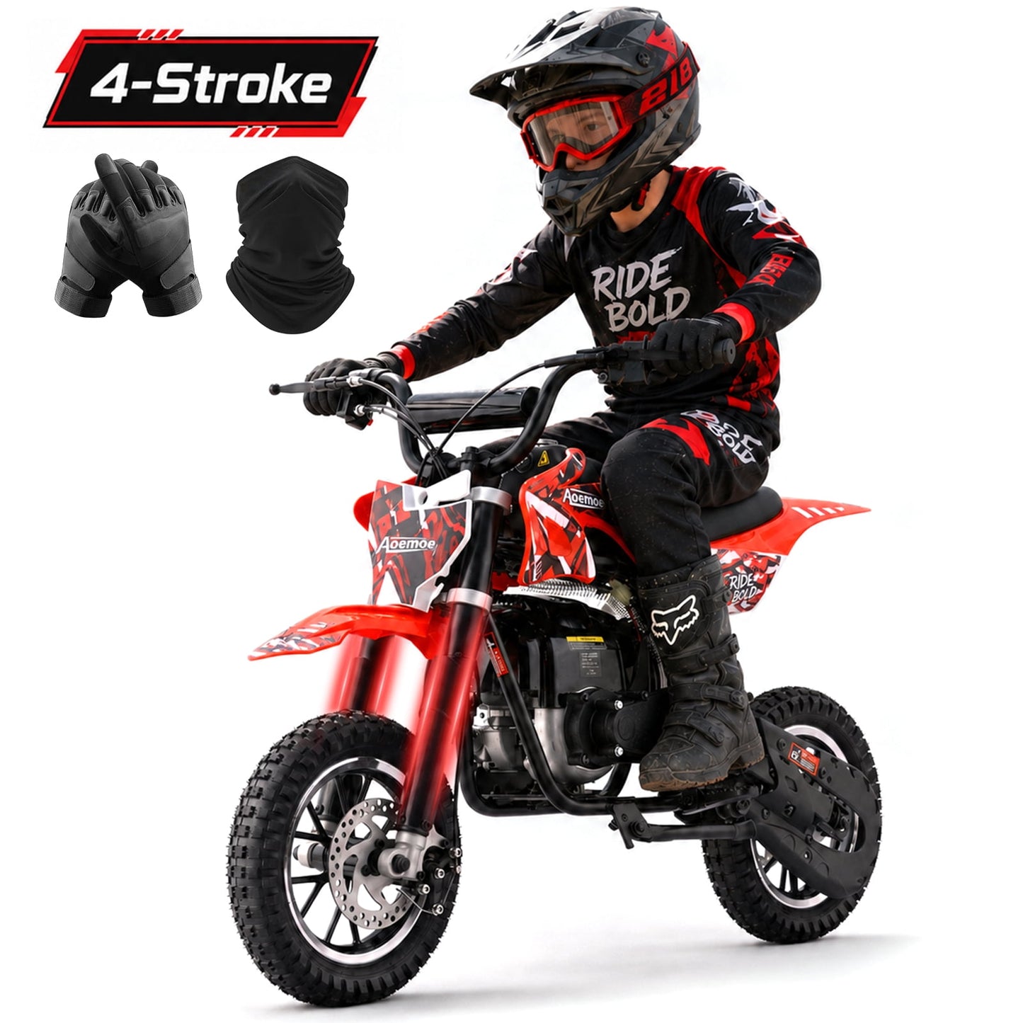 Aoemoe dirt bicycles, 39cc gas power motorcycle, 45×24×16in , 4-Stroke, dirt bicycles for kid 8 14, Red