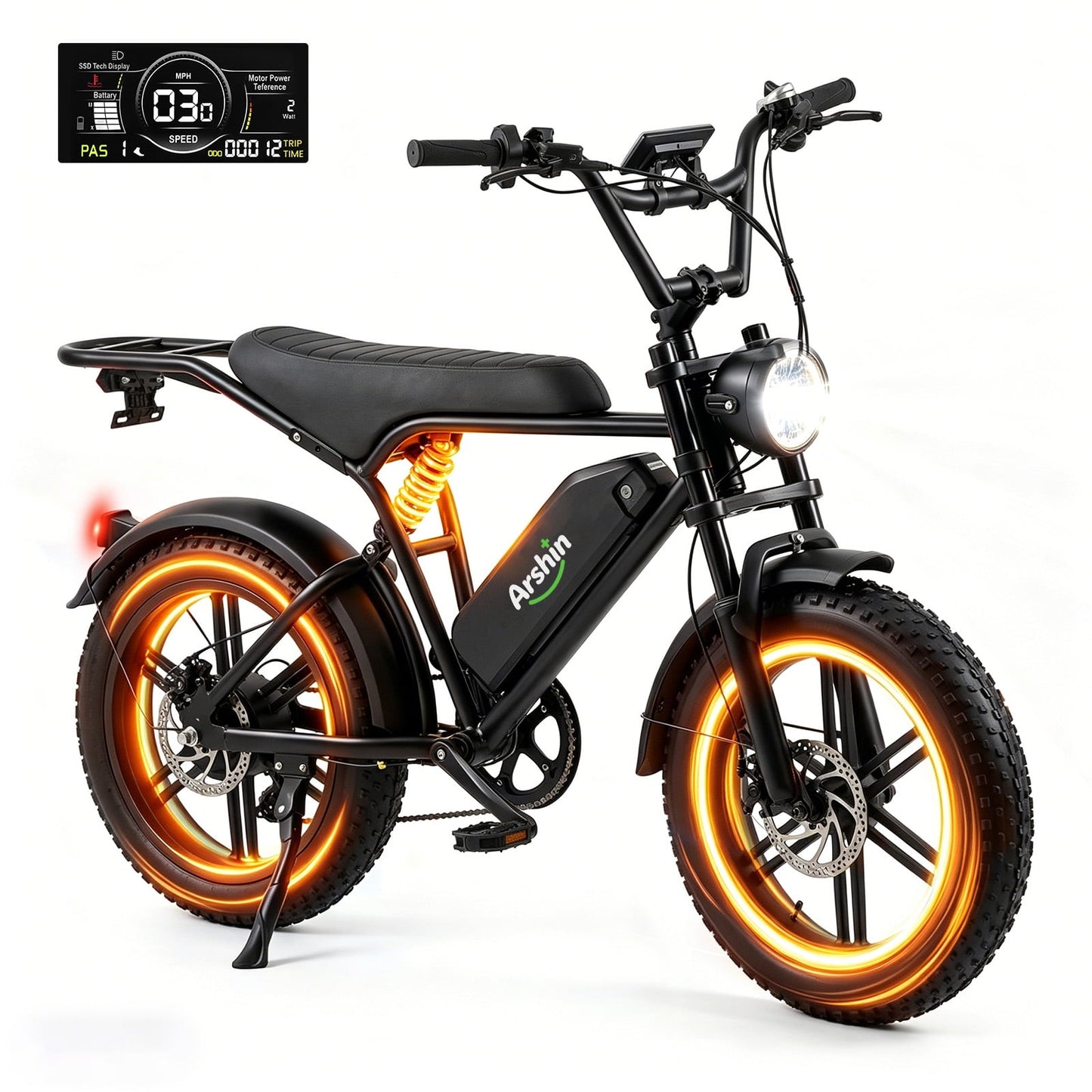 Arshin 20“Fat Tire Electric Bike for Adults,Off-Road Ebike,1500W Peak Motor,28 MPH Max Speed,7-Speed,48V 15Ah Battery,UL2849 Certified,Ages 16+ (Black)