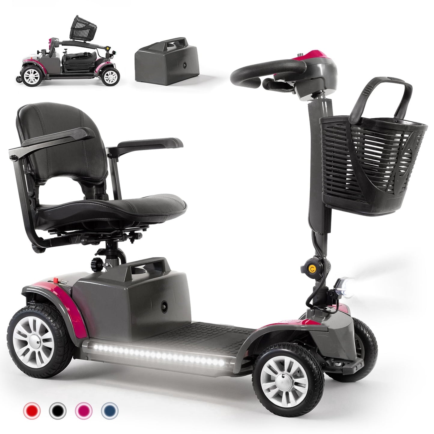 Arshin 4-Wheel Mobility Scooter for Seniors,Easy-to-Use,Foldable & Lightweight,300lbs,Purple