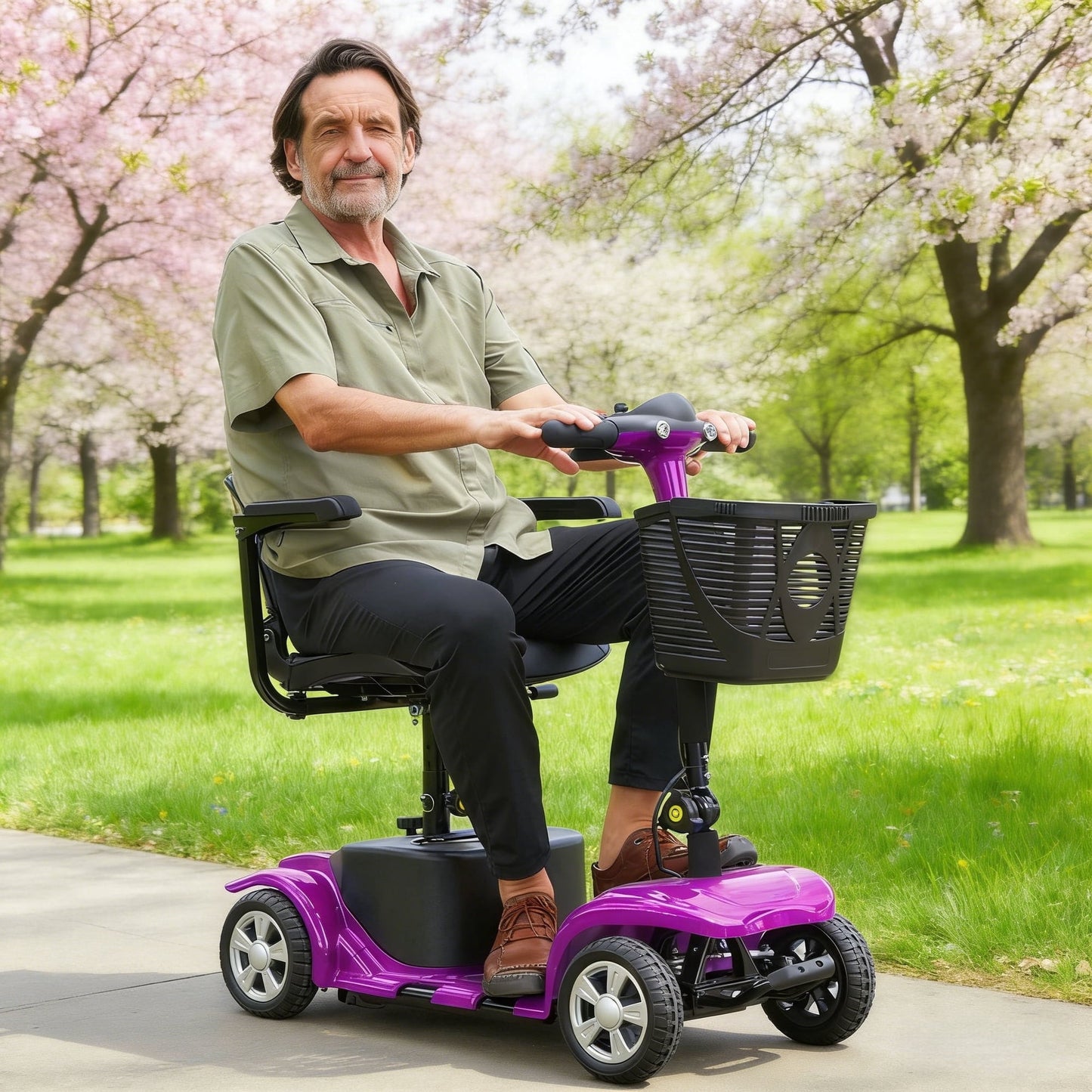Arshin 4 Wheels Mobility Scooter with USB Port for Seniors,Electric Folding Wheelchair Device for Travel,Purple