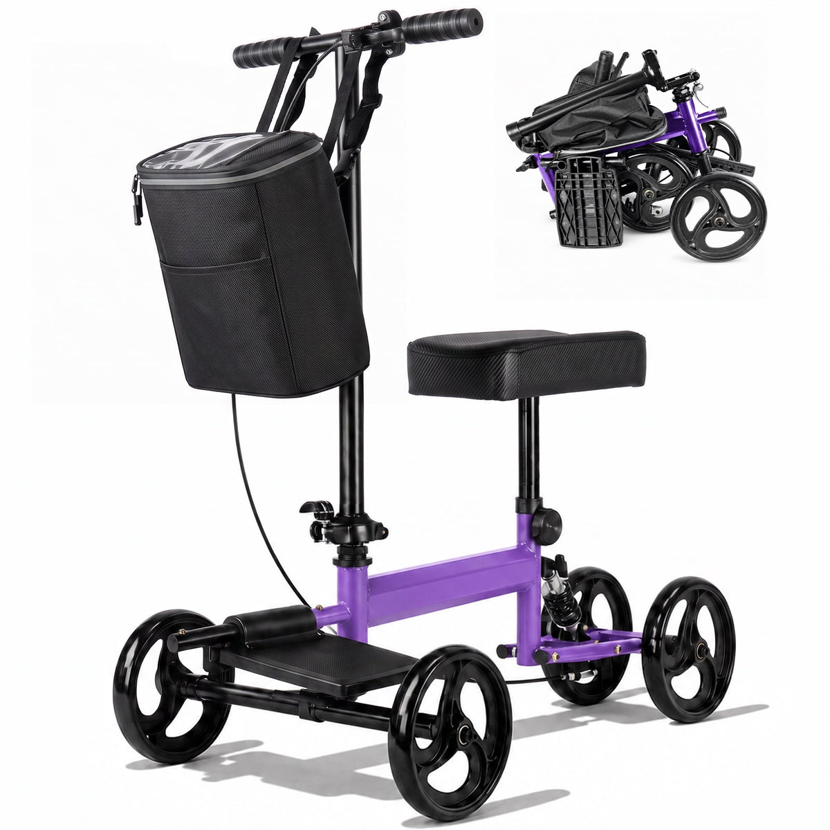 Ostrina Deluxe Medical Scooter Double Handbrake,All Terrain Steerable Knee Scooter Crutch Alternative,for Adults Injured Ankle & Foot Recovery in Purple
