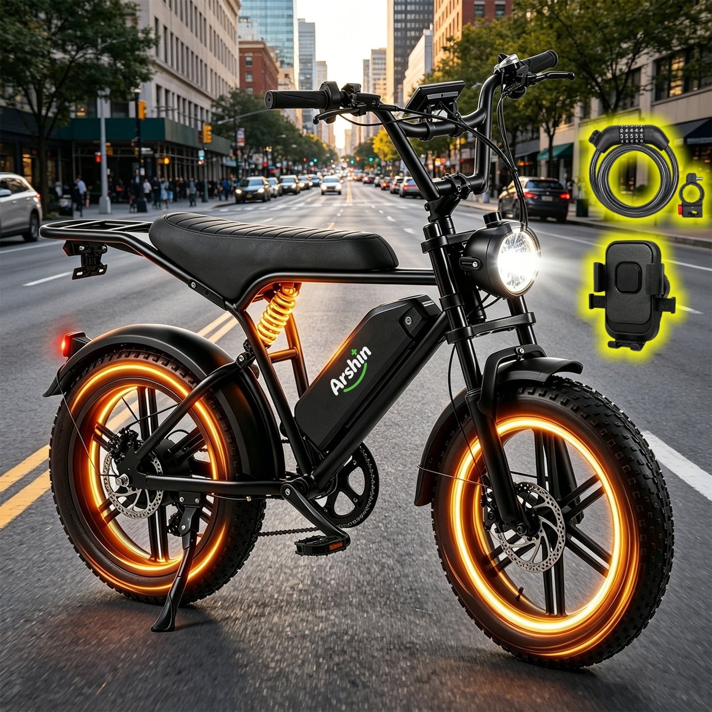 Arshin Electric Bike for Adults,All-Terrain E Bike with 1500W Peak Motor,20"x4" Fat Tire Mountain Bike,28mph Adjustable Speed,Disc Brakes,LCD Display,220Lbs Capacity,Removable Battery(Black)