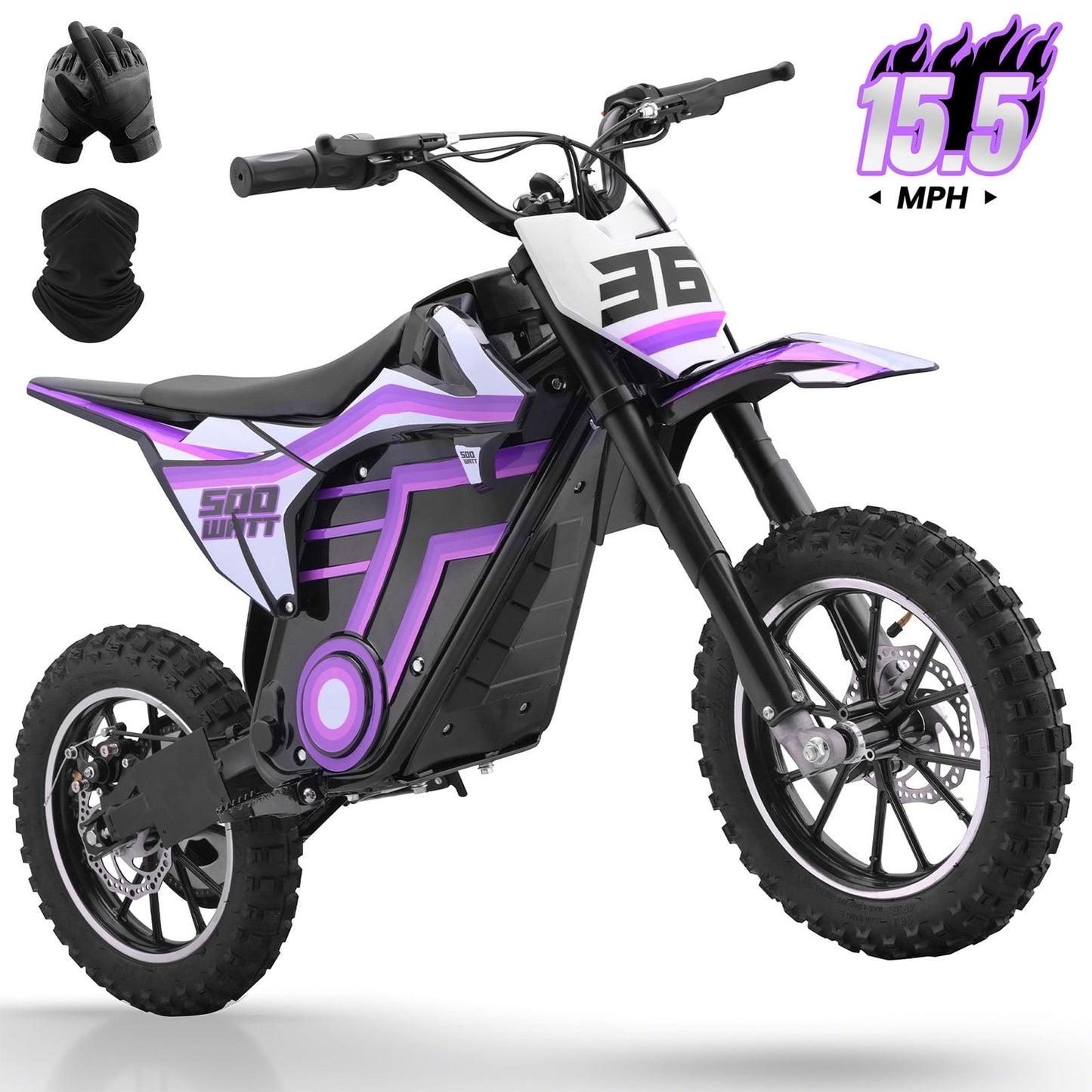 Arshin 500W Electric Dirt Bike for Kids Ages 8-14,23 Mile Range,15 MPH Adjustable,Zero Maintenance! Ideal Off-Road Birthday Gift with Dual Suspension,Disc Brake,165 Lbs Load(Purple)