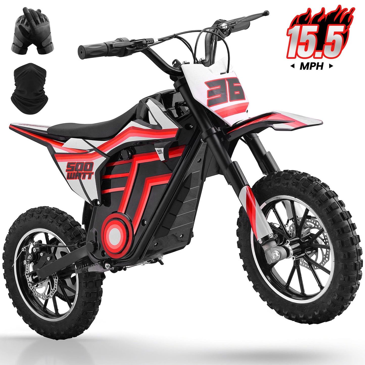 Arshin 500W Electric Dirt Bike for Kids Ages 8-14,23 Mile Range,15 MPH Adjustable,Zero Maintenance! Ideal Off-Road Birthday Gift with Dual Suspension,Disc Brake,165 Lbs Load(Red)