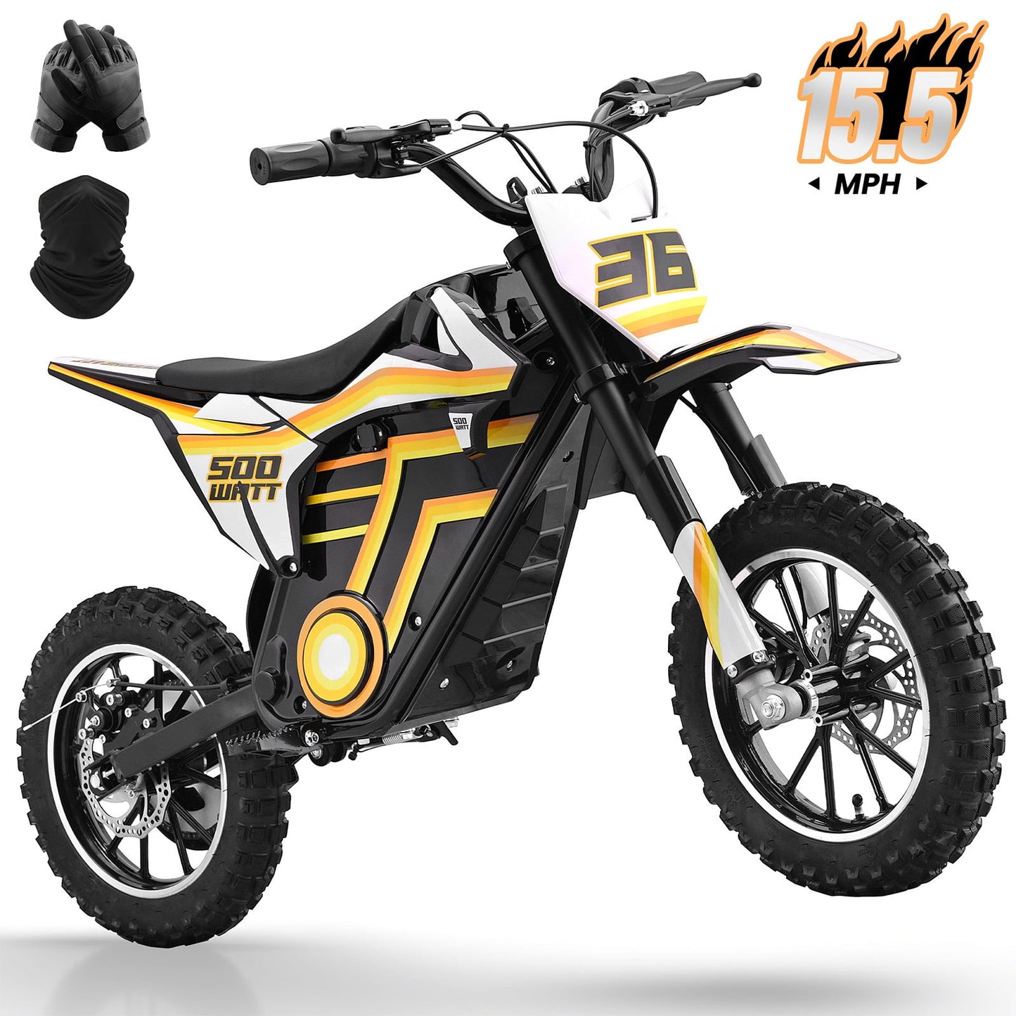 Arshin 500W Electric Dirt Bike for Kids Ages 8-14,23 Mile Range,15 MPH Adjustable,Zero Maintenance! Ideal Off-Road Birthday Gift with Dual Suspension,Disc Brake,165 Lbs Load(Yellow)