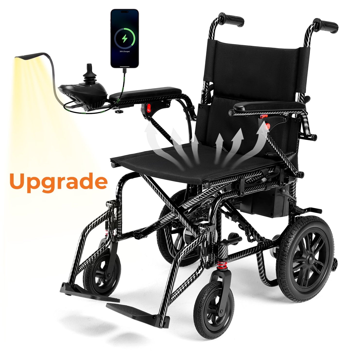 Arshin Electric Wheelchair for Adults - 20+ mile Motorized Wheelchair with 286+ lb Capacity,360°Joystick Control,Portable Lightweight Foldable(Black)