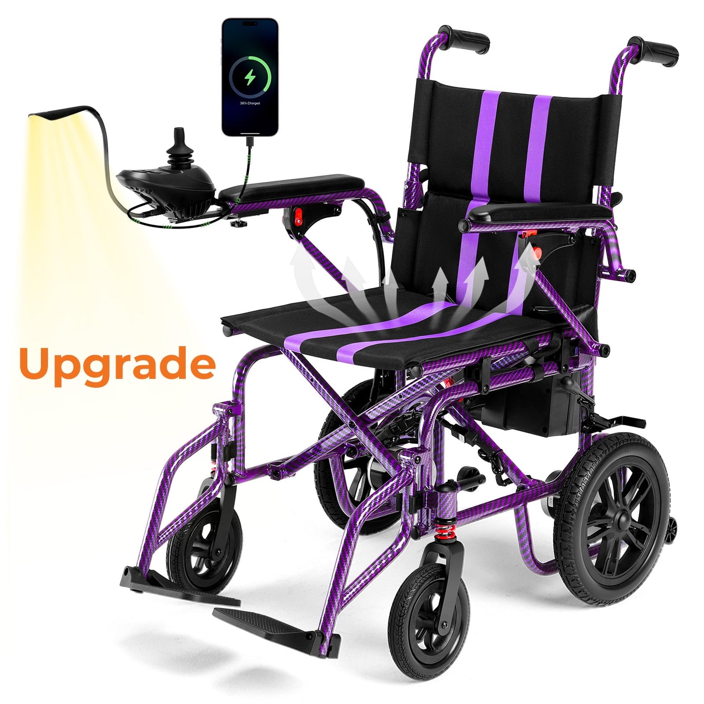 Arshin Electric Wheelchair for Adults - 20+ mile Motorized Wheelchair with 286+ lb Capacity,360°Joystick Control,Lightweight Foldable(Purple)