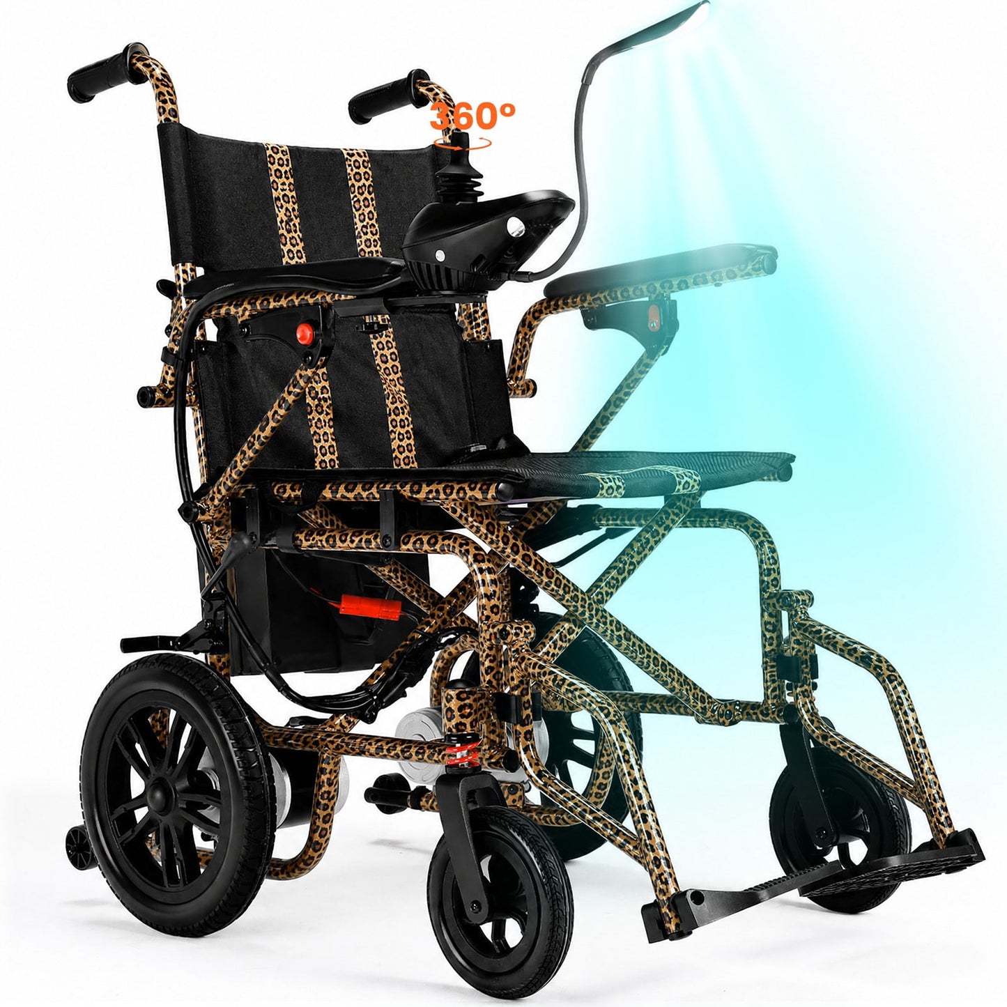 Arshin Electric Wheelchair Lightweight Foldable,20+ Miles Electric Wheelchairs for Adults,360°Joystick Motorized Wheelchair,286+ lbs Capacity,Leopard Brown