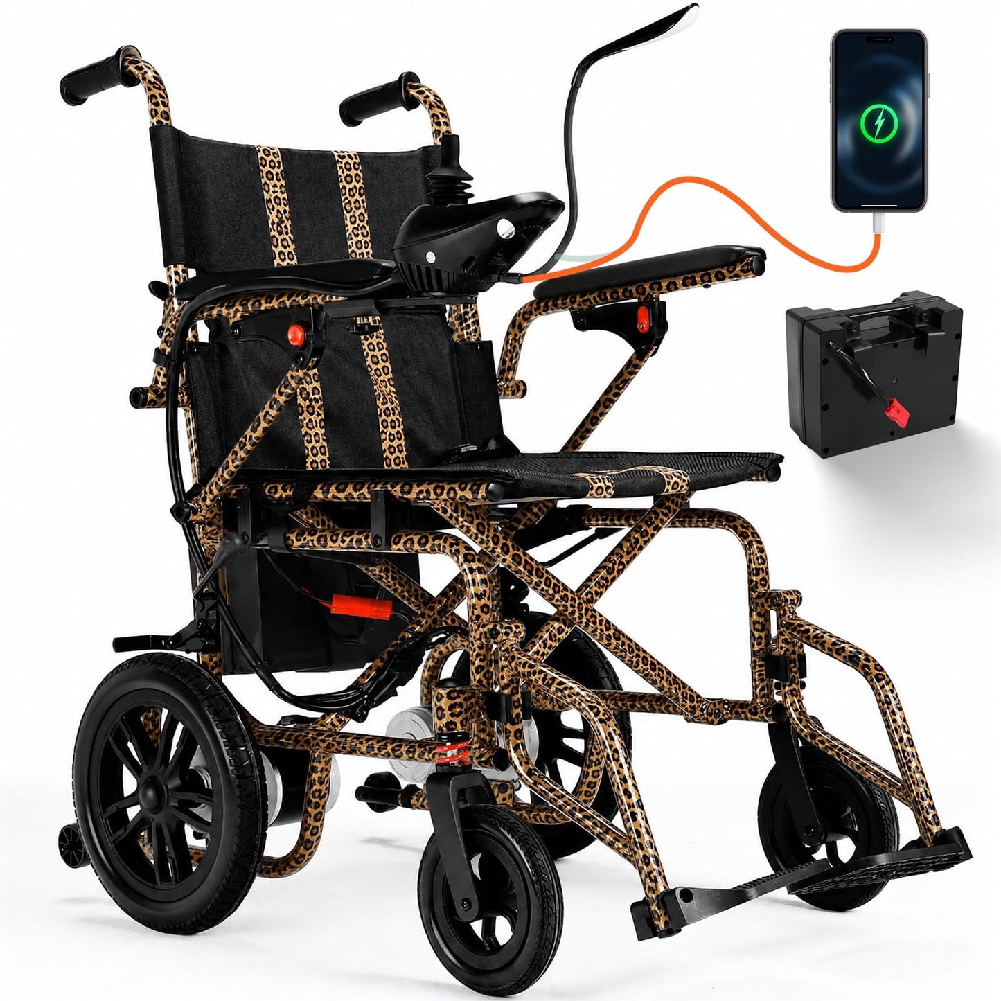 Arshin Electric Wheelchairs for Adults 20+ Miles Range,Silent Electric Wheelchair Lightweight Foldable with 360°Joystick,All Terrain Dual Motors,286+ lbs Capacity(Leopard Brown)