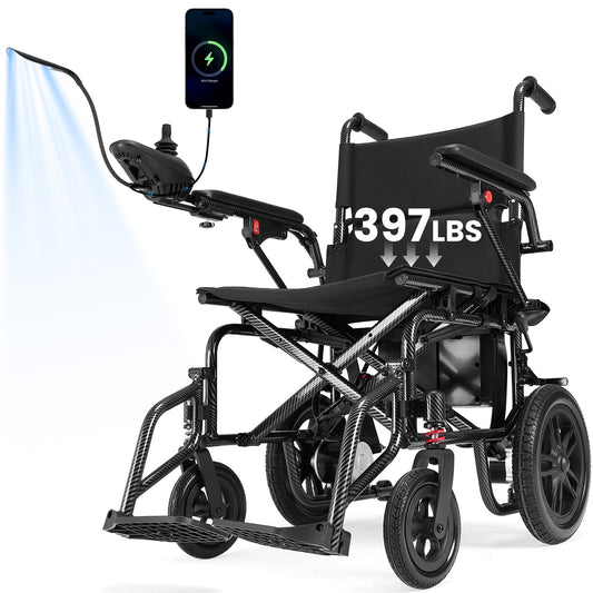 Arshin Upgrade 15+ Miles Range Electric Wheelchairs for Adults,Arshin Electric Wheelchair Lightweight Foldable with 360°Joystick,All Terrain Dual Motors Silent,USB Port,397 lbs Capacity(Black)