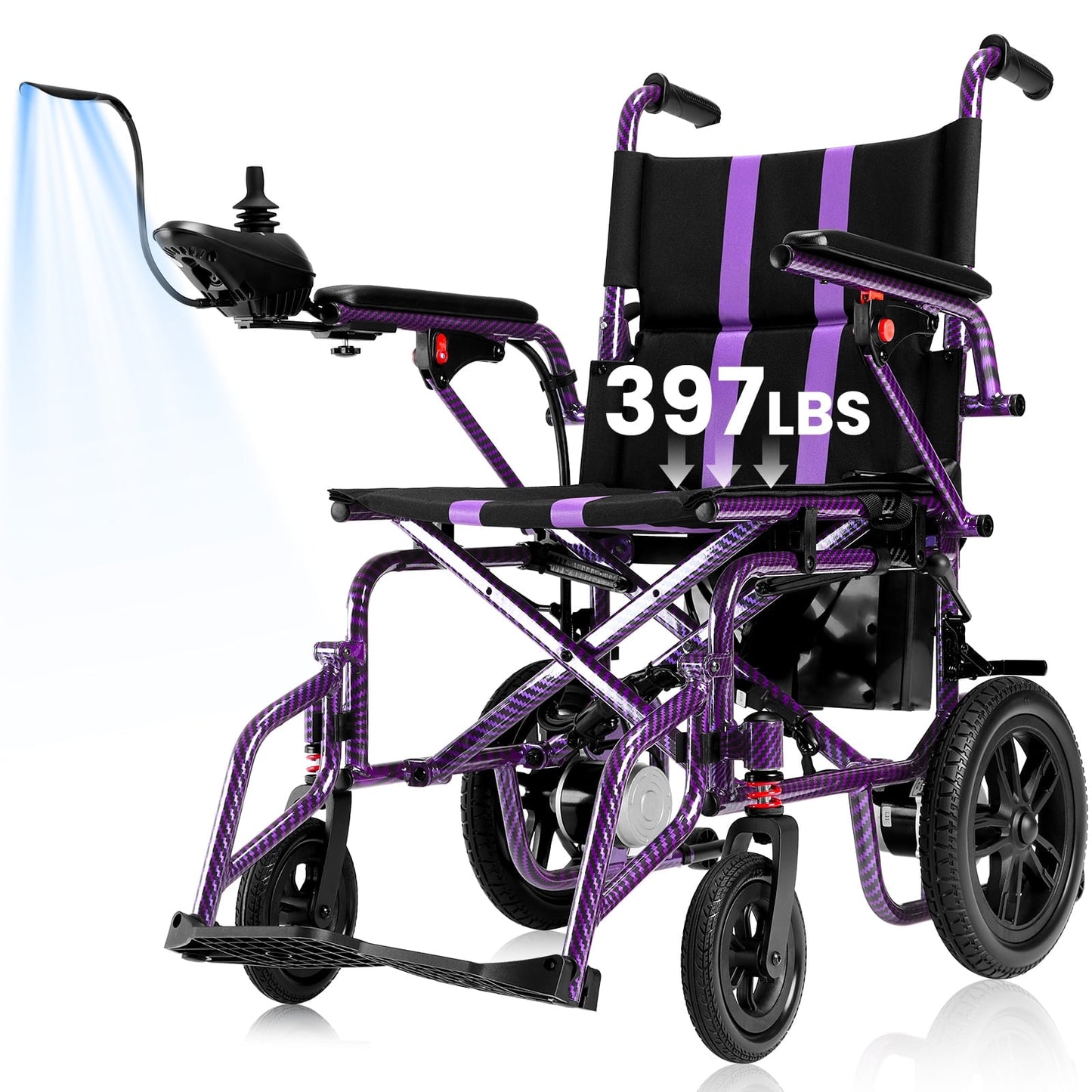 Arshin Upgrade 15+ Miles Range Electric Wheelchairs for Adults,Arshin Electric Wheelchair Lightweight Foldable with 360°Joystick,All Terrain Dual Motors Silent,USB Port,397 lbs Capacity(Purple)