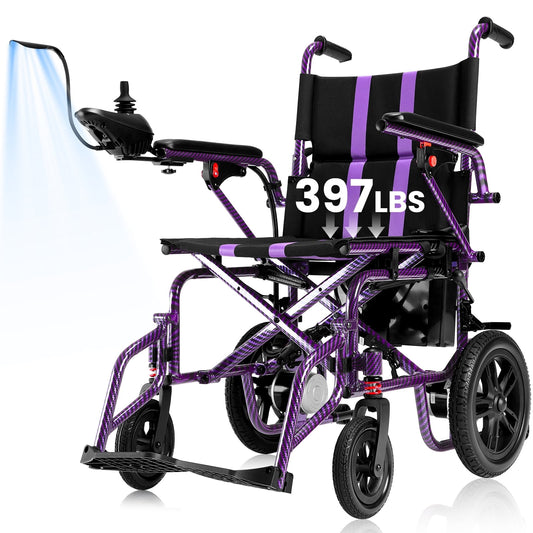 Arshin Upgrade 15+ Miles Range Electric Wheelchairs for Adults,Arshin Electric Wheelchair Lightweight Foldable with 360°Joystick,All Terrain Dual Motors Silent,USB Port,397 lbs Capacity(Purple)