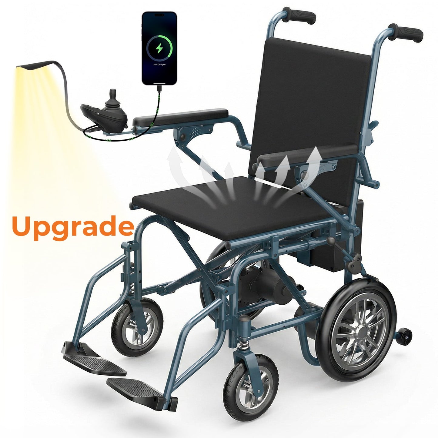 Arshin Foldable Electric Wheelchair for Seniors,All Terrain Motorized Wheelchair for Seniors with Detachable Battery,Warranty,Blue