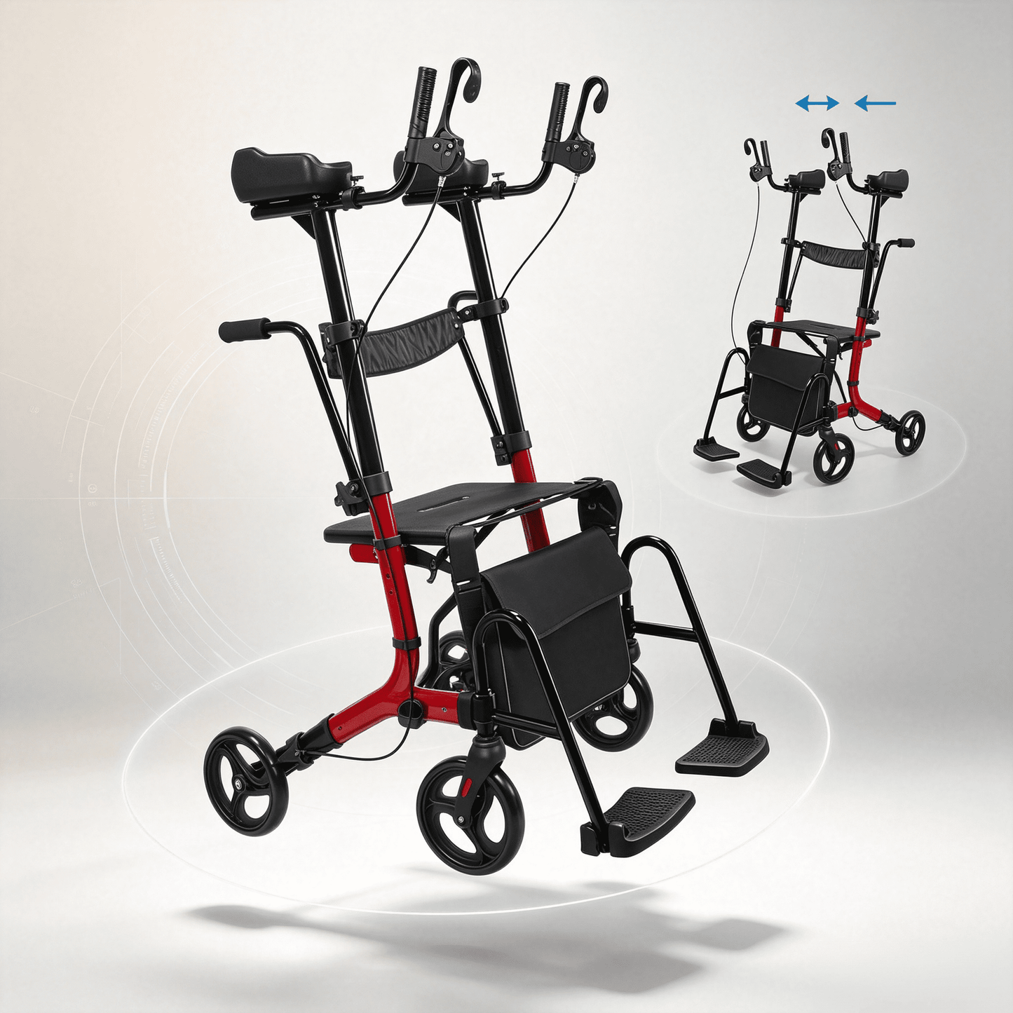 Arshin Foldable Rollator Walker with Seat for Seniors–450 lbs Heavy-Duty Support,Lightweight 19 lbs,10" All-Terrain Wheels for Indoor & Outdoor Use,Adjustable Handles,Compact Fold(Red)
