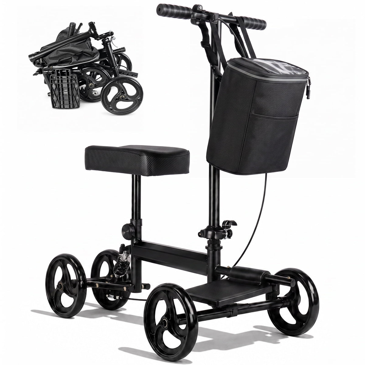 Ostrina Knee Scooter Steerable Knee Walker for Foot Injuries,Compact Crutch Alternative with Dual Braking System(Black)