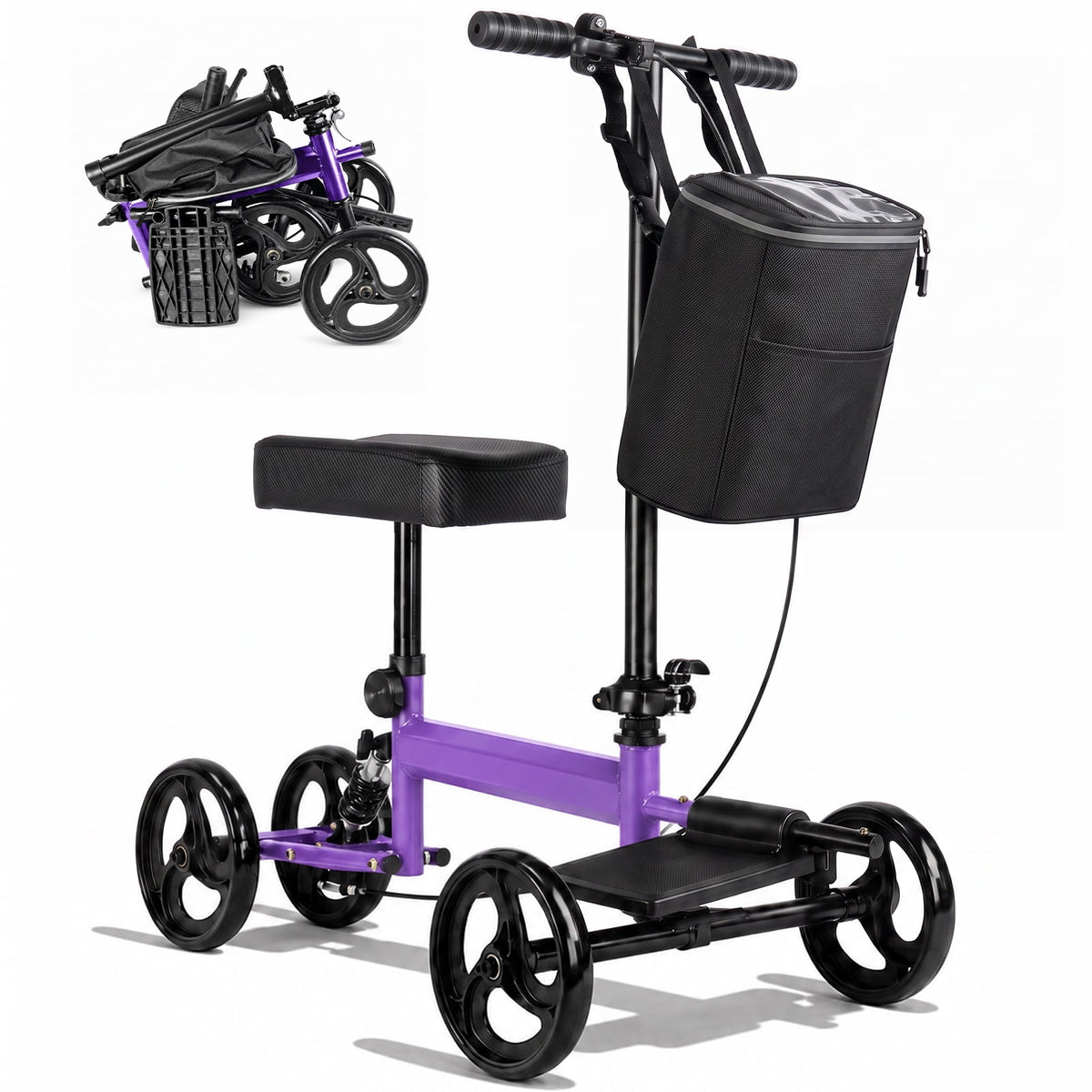 Ostrina Knee Scooter Steerable Knee Walker for Foot Injuries,Compact Crutch Alternative with Dual Braking System(Purple)
