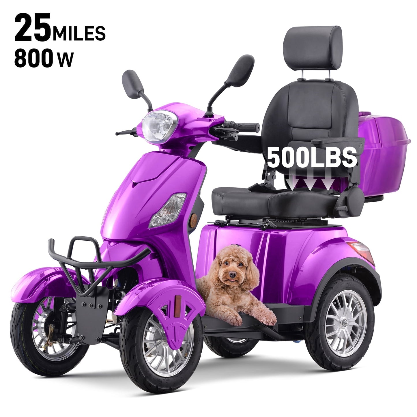 Arshin Mobility Scooter for Seniors & Adults–500lbs Capacity Heavy Duty 4-Wheel Electric Scooter,800W Motor,Long Range Battery(25 Miles),Speed Adjustable 7.5–15 mph,Full Accessories(Purple)