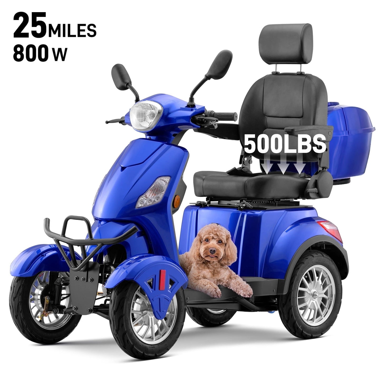 Arshin Mobility Scooter for Seniors & Adults–500lbs Capacity Heavy Duty 4-Wheel Electric Scooter,800W Motor,Long Range Battery(25 Miles),Speed Adjustable 7.5–15 mph,Full Accessories(Blue)