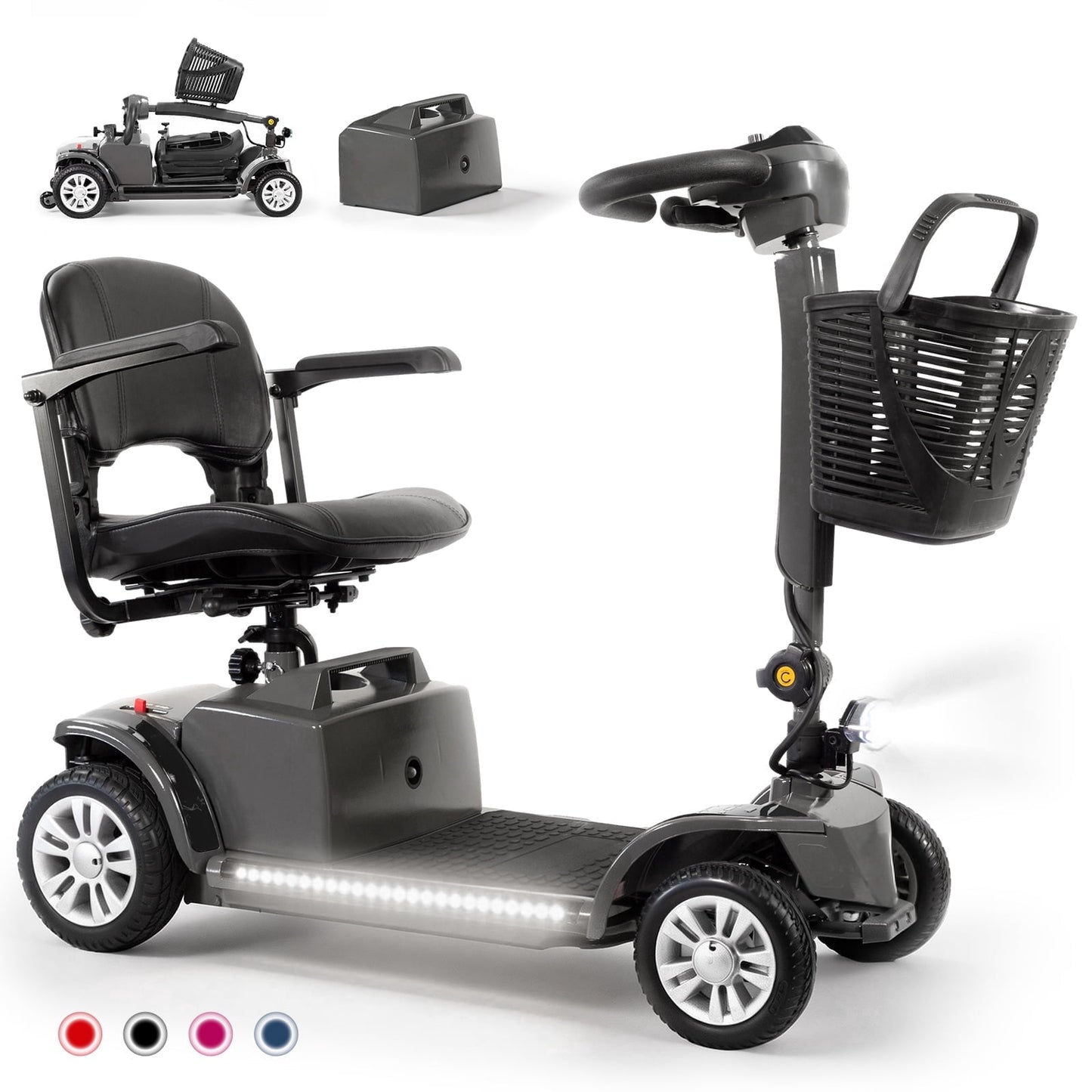 Arshin Senior-Friendly Mobility Scooter,Easy-to-Use and Lightweight Foldable,300lbs,Black