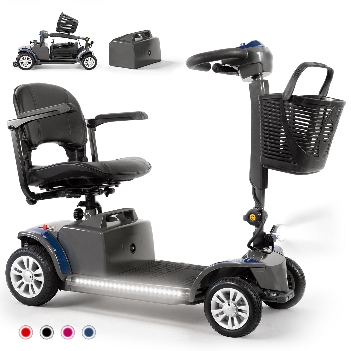Arshin Senior-Friendly Mobility Scooter,Easy-to-Use and Lightweight Foldable,300lbs,Blue
