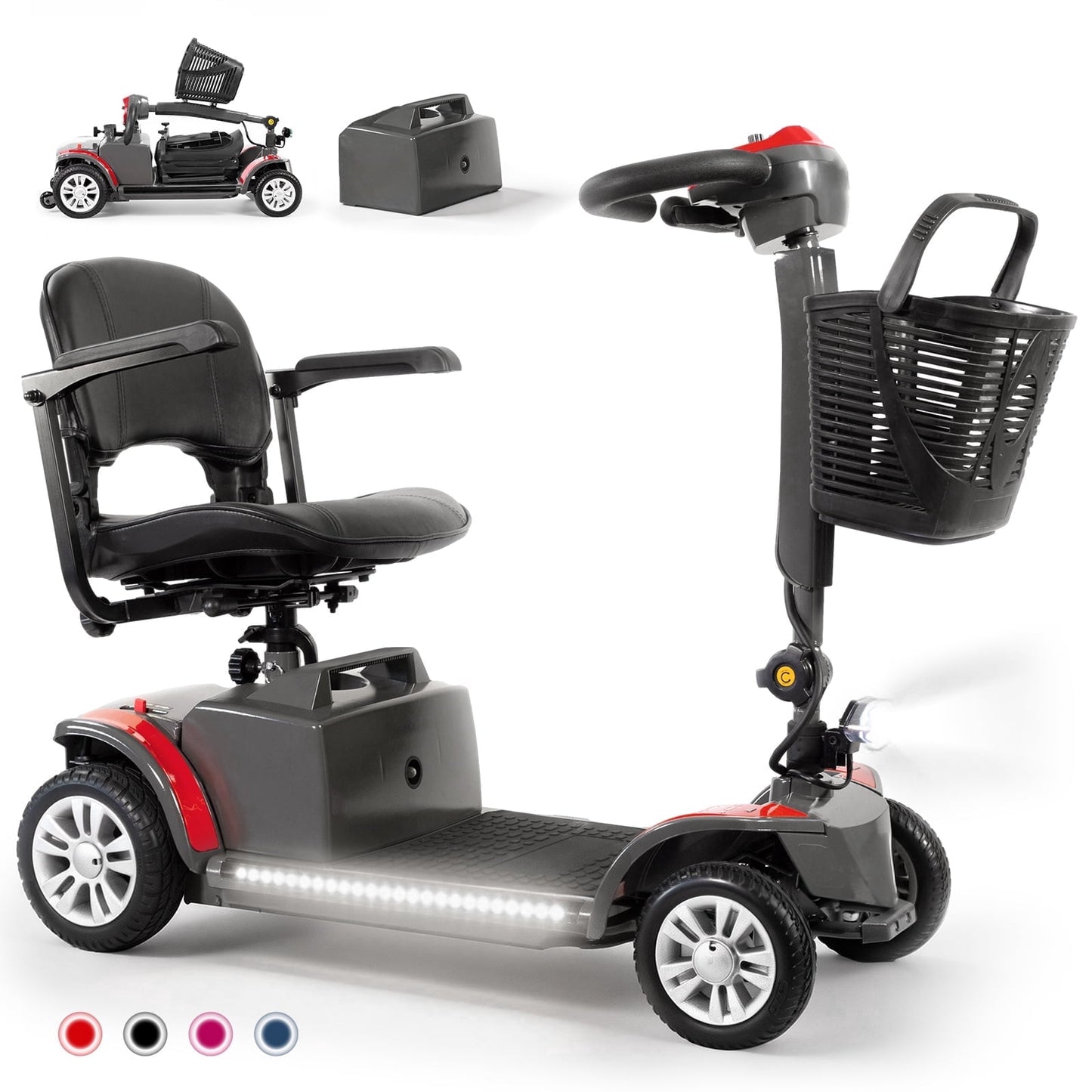 Arshin Senior-Friendly Mobility Scooter,Easy-to-Use and Lightweight Foldable,300lbs,Red