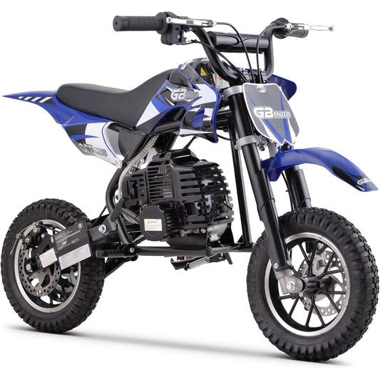 Kids Mini 50CC Gas Dirt Bike, DB1 Model 2 Stroke Ride on Bike with Off-Road Tire, Shocks, Pull Start, Oil Mixed Required, Support Up to 165lbs - Blue