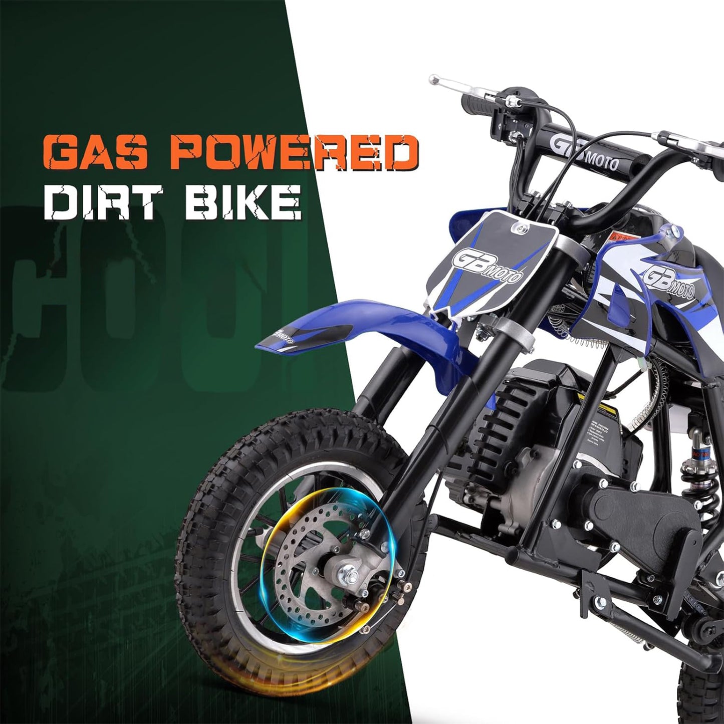 Kids Mini 50CC Gas Dirt Bike, DB1 Model 2 Stroke Ride on Bike with Off-Road Tire, Shocks, Pull Start, Oil Mixed Required, Support Up to 165lbs - Blue