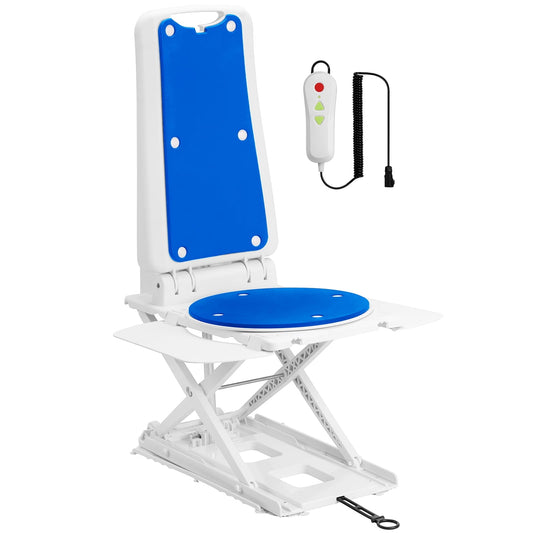 Aoemoe Electric Bath Lift Chair with Backrest and EVA Padding, Adjustable Height & Recline, Battery-Operated with Remote Control, IP68 Waterproof Floor Lift for the Elderly and Disabled, 308 lbs Capacity