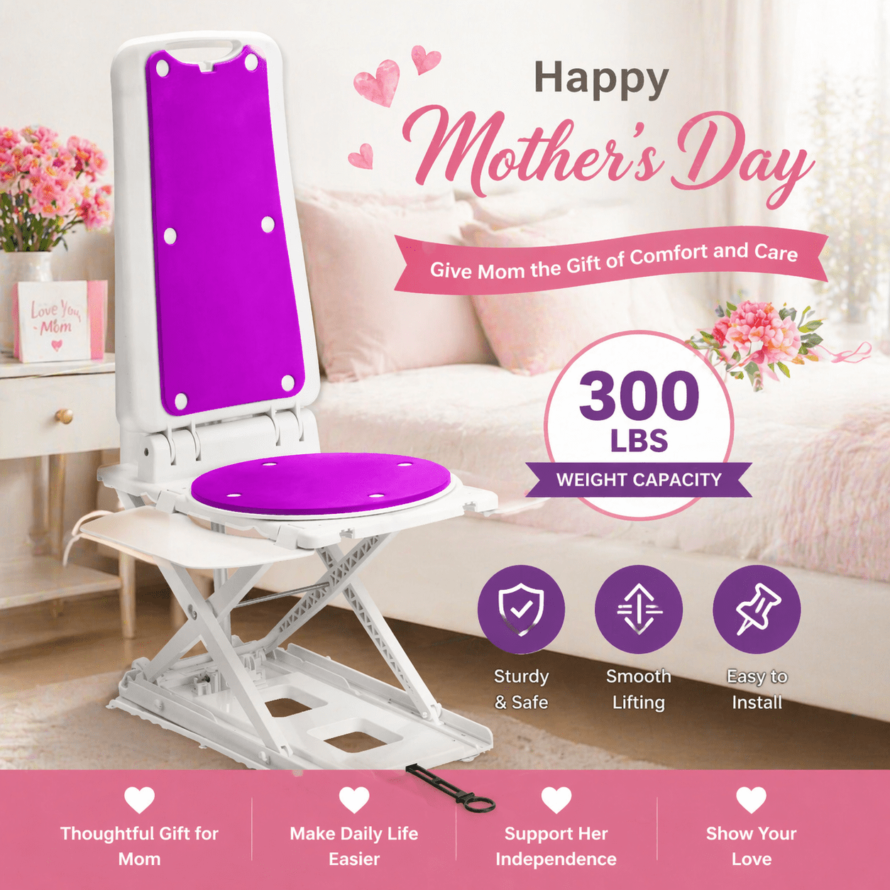 MOSTA Electric Chair Lift for Elderly – Floor Lift & IP68 Waterproof Bath Lift for Tub, Foldable, 275 lbs Capacity, Remote Control for Fall Recovery & Home Care