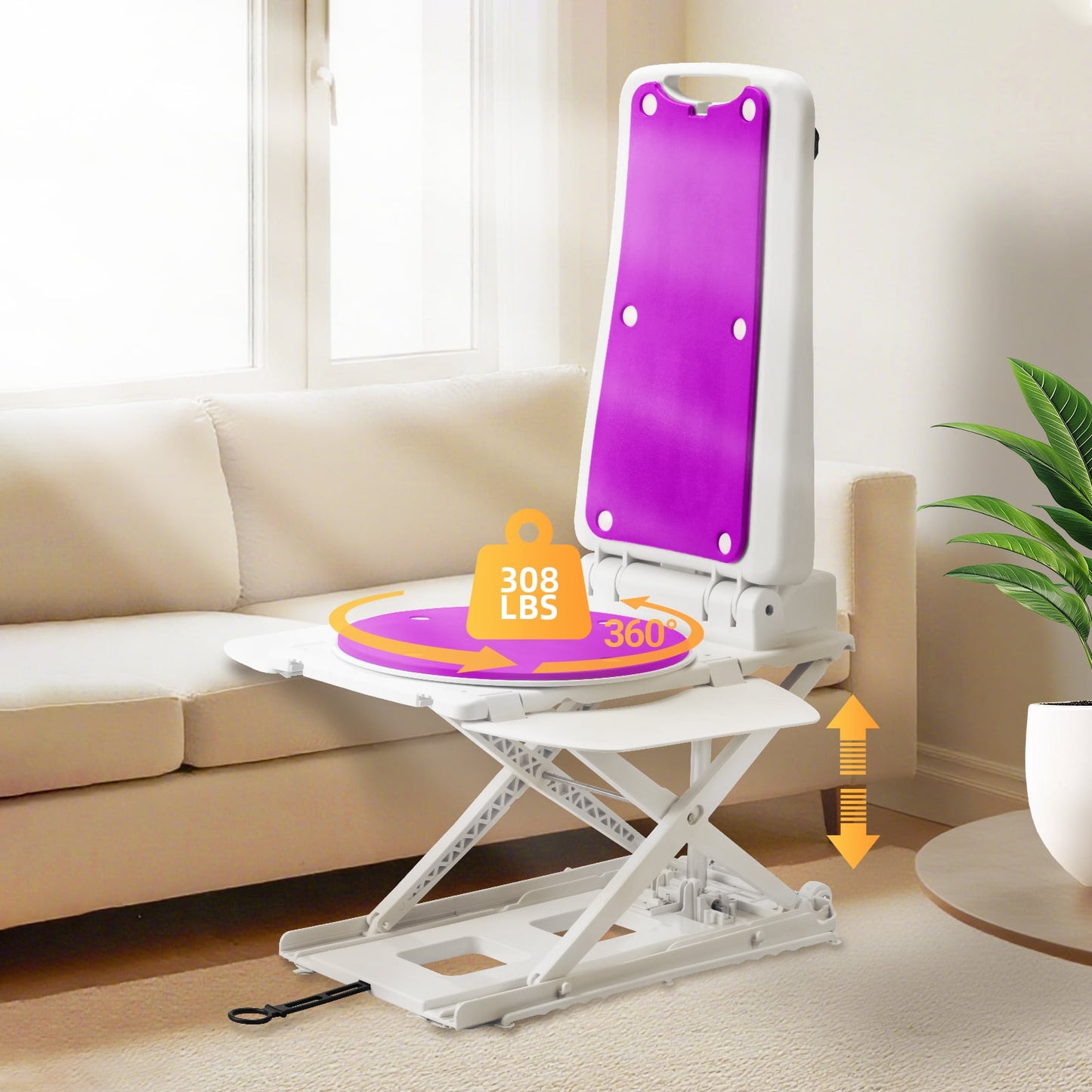 Electric Chair Lift for Senior,Remote Control Floor Lift with Padded Backseat,Bathtub Lift Elderly from Floor,Net Weight 24 LBS,Support Max 308 LBS,Safety and Waterproof Design(Purple)