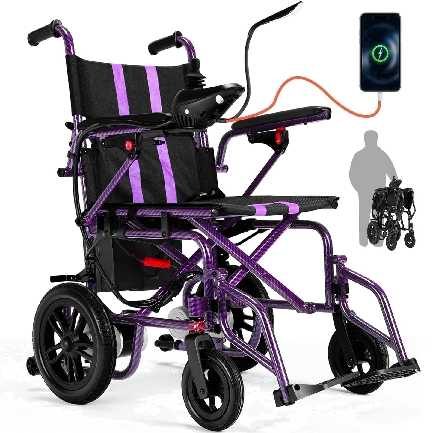 Arshin Electric Wheelchairs for Adults 20+ Miles Range,Silent Electric Wheelchair Lightweight Foldable with 360°Joystick,All Terrain Dual Motors,286+ lbs Capacity(Purple)