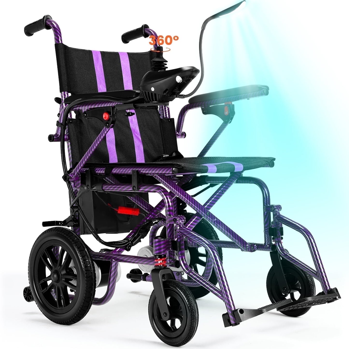 Arshin Electric Wheelchair Lightweight Foldable,20+ Miles Electric Wheelchairs for Adults,360°Joystick Motorized Wheelchair,286+ lbs Capacity,Purple