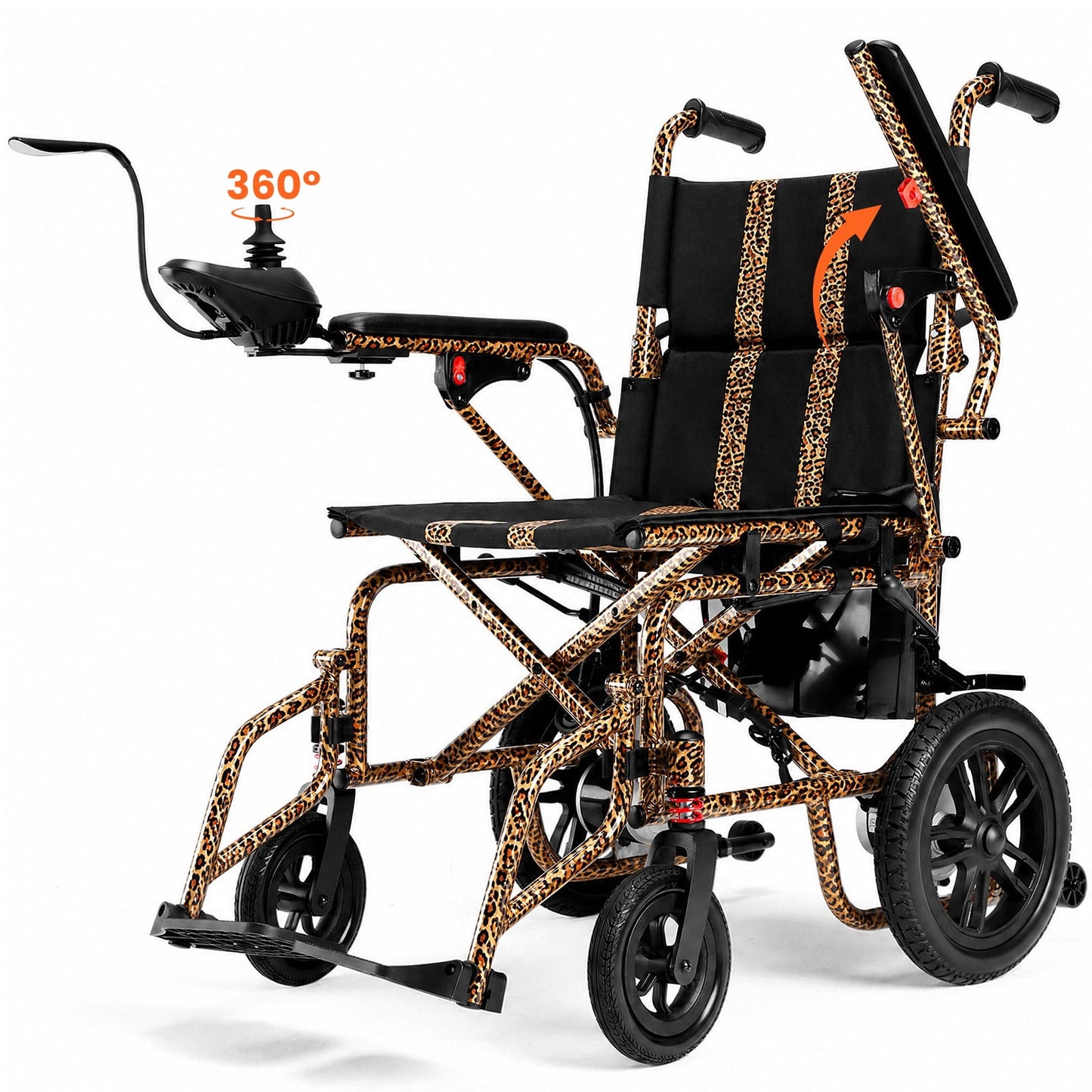 Electric Wheelchair, All Terrain Smart Motorized Wheelchair, Senior-Friendly Power Chair with 360° Joystick, 20+ MilesLong-Range Mobility Scooter, Leopard Print