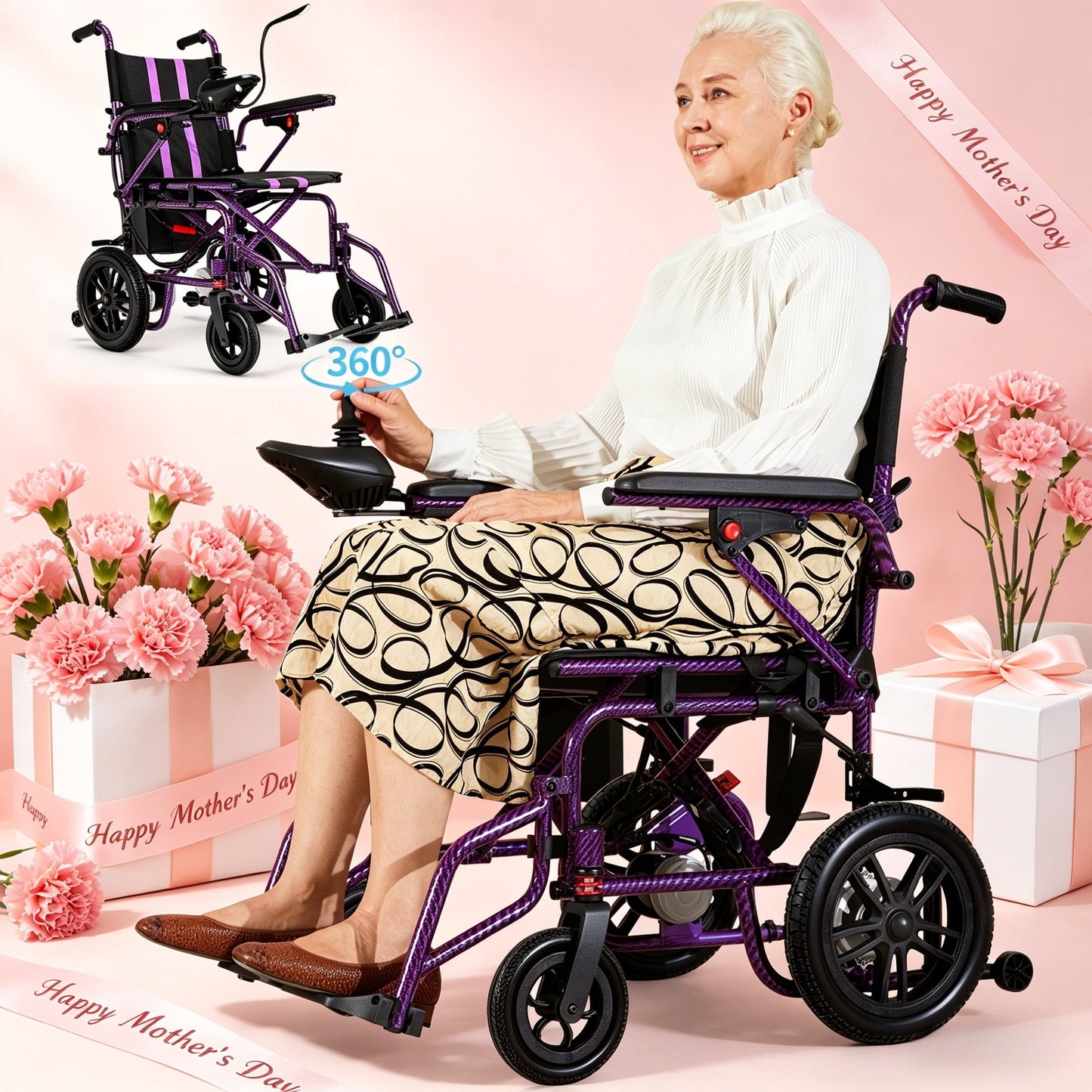 Electric Wheelchair for Adults,20+ Miles,360°Joystick,Gift for Mom on Mother's Day