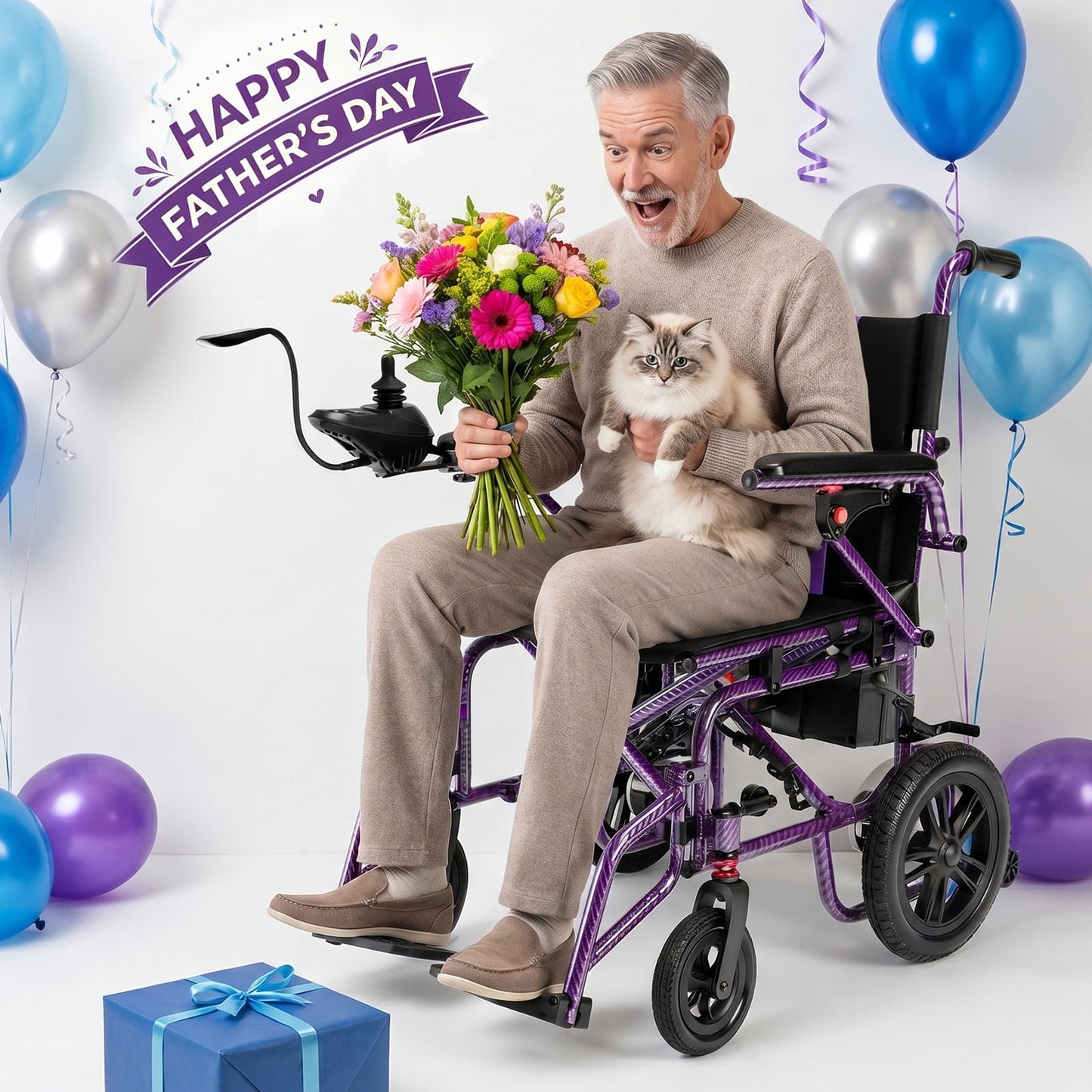 Electric Wheelchairs for Adults，Lightweight Foldable Wheelchair 15 Miles Long Travel Range, 360° Joystick Control Motorized Wheelchair, Support 286 lbs with LED Light Power Wheelchair (Purple)