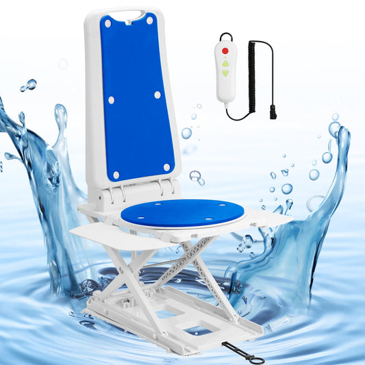 QEASET Electric bath chairs for seniors,Electric Height Adjustable,Swivel 360º,Supports up to 308 lbs,Gifts for elders(Blue)