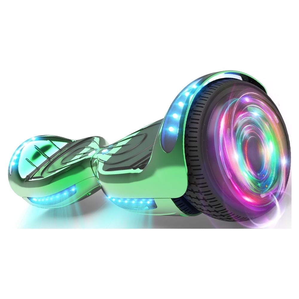 Flash Wheel Hoverboard 6.5" Bluetooth Speaker with LED Light Self Balancing Wheel Electric Scooter, Chrome Green