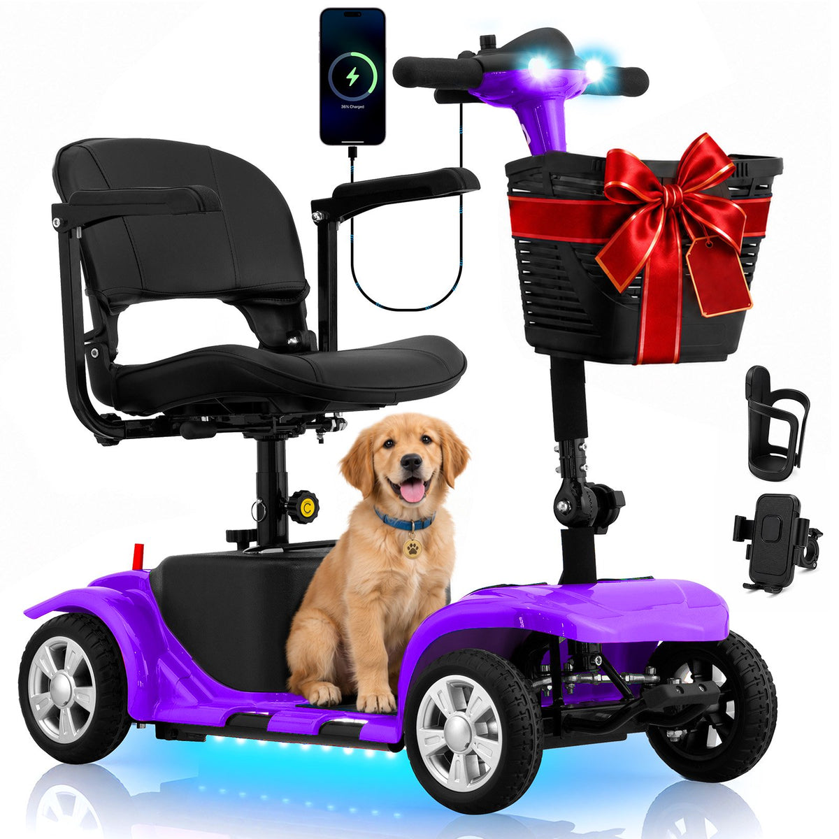 Ostrina Foldable 4-Wheel Mobility Scooter for Seniors,Portable Electric Wheelchair with USB Port,Easy Travel & Daily Use(Lucky Purple)