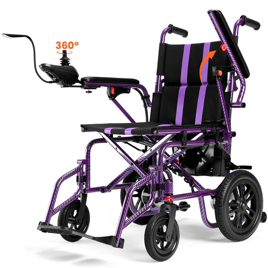 QEASET Foldable Electric Wheelchair, All Terrain Smart Motorized Wheelchair, Senior-Friendly Power Chair with 360° Joystick, 15+ MilesLong-Range Mobility Scooter, Purple