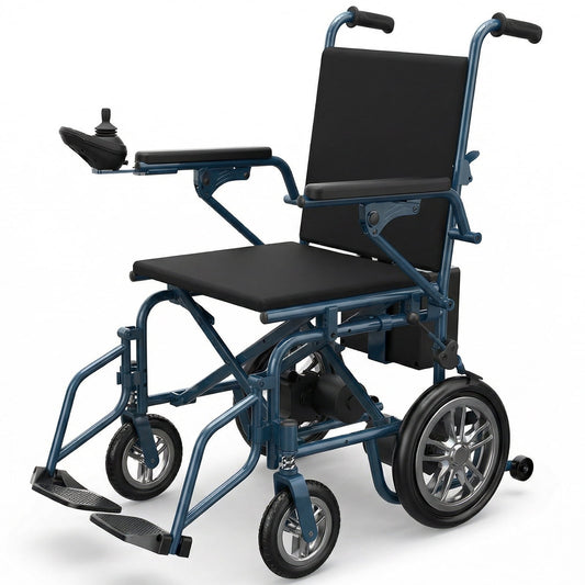 HOVERHEART 4-Wheel Foldable Travel Electric Wheelchair & Mobility Scooter – 286 lb Heavy-Duty Power Chair, 15 km Range(Blue)
