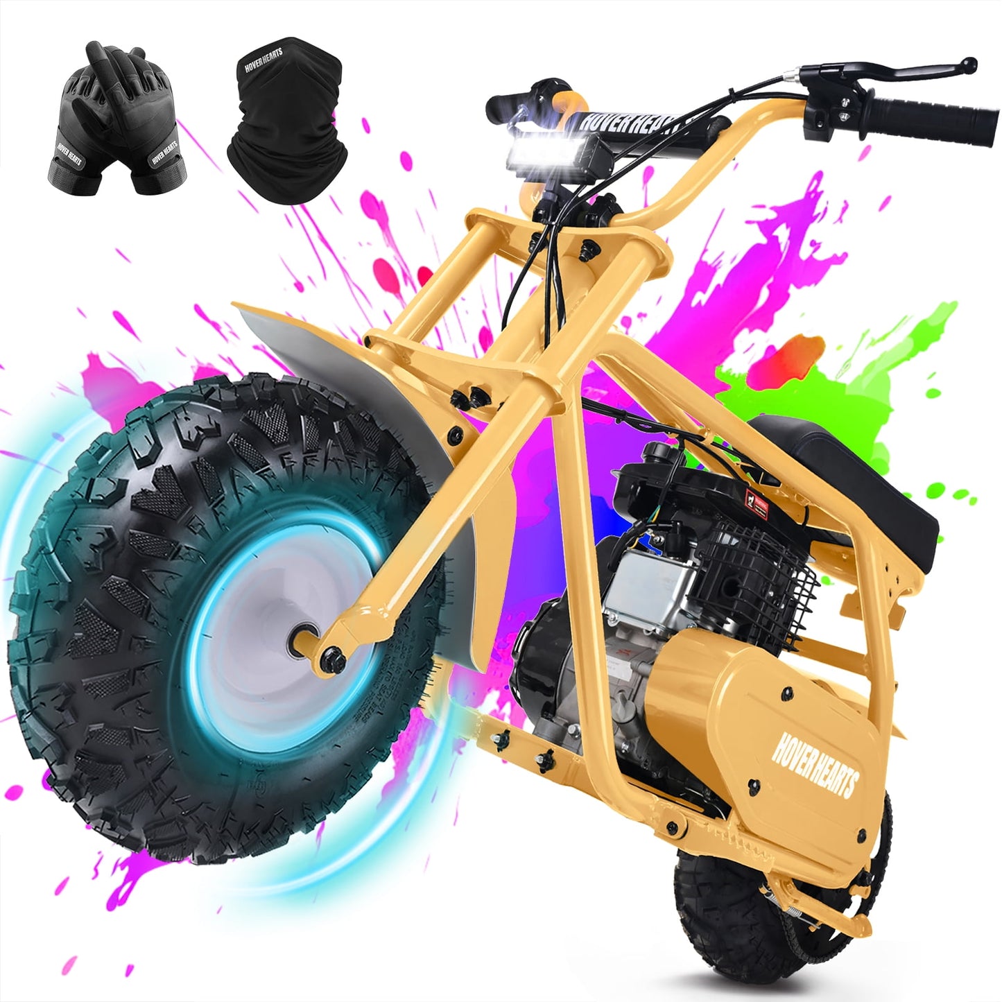 HOVERHEART Gas Mountain Bike, 105cc 4-Stroke Gas Powered Off Road Motorcycle (Model-MB0001) with Led Lights, Disc Brake, Max Load 200Lbs, Up to 30Kph, NO OIL MIX REQUIRED