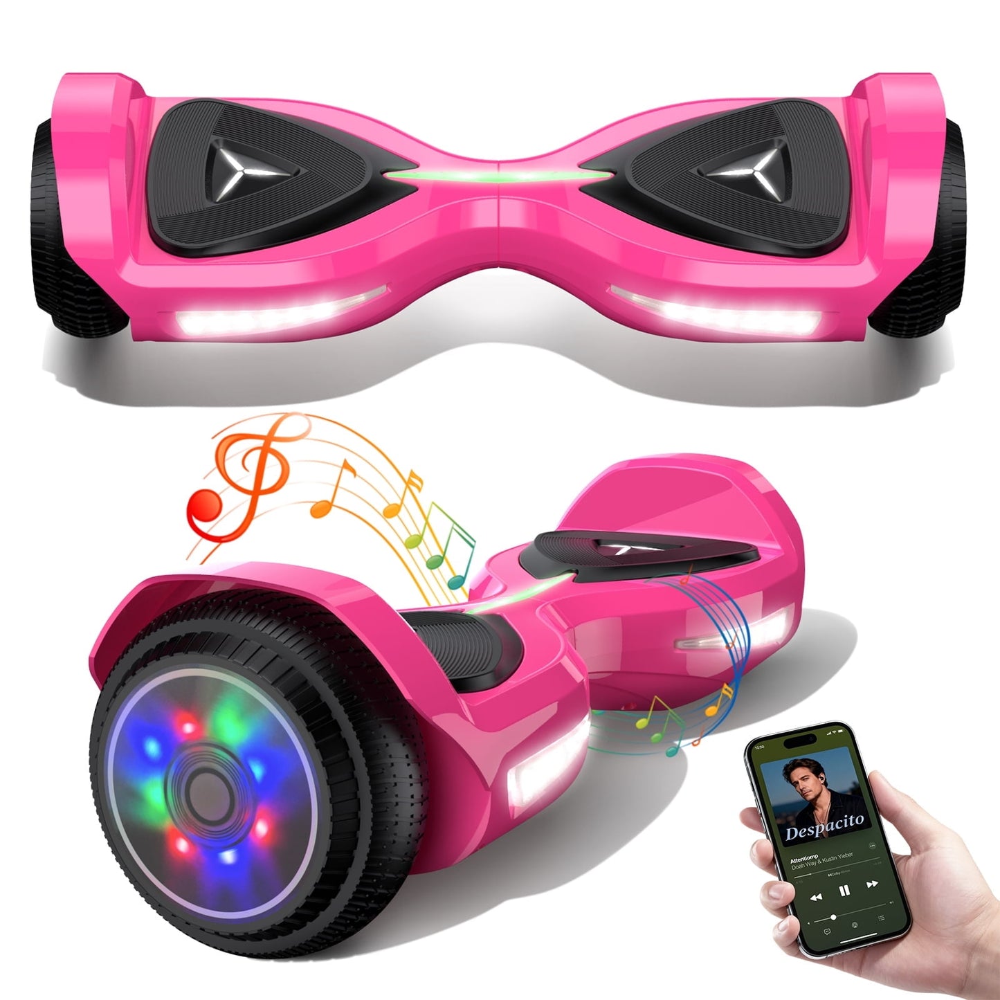 Hover Off Road Board Electric Scooter with LED Lights & 400W Motor, Kids Scooter with 9MPH Max Speed, Electric Scooter with Bluetooth Speakers, Tcdjtc Self-Balance Scooter for Kids