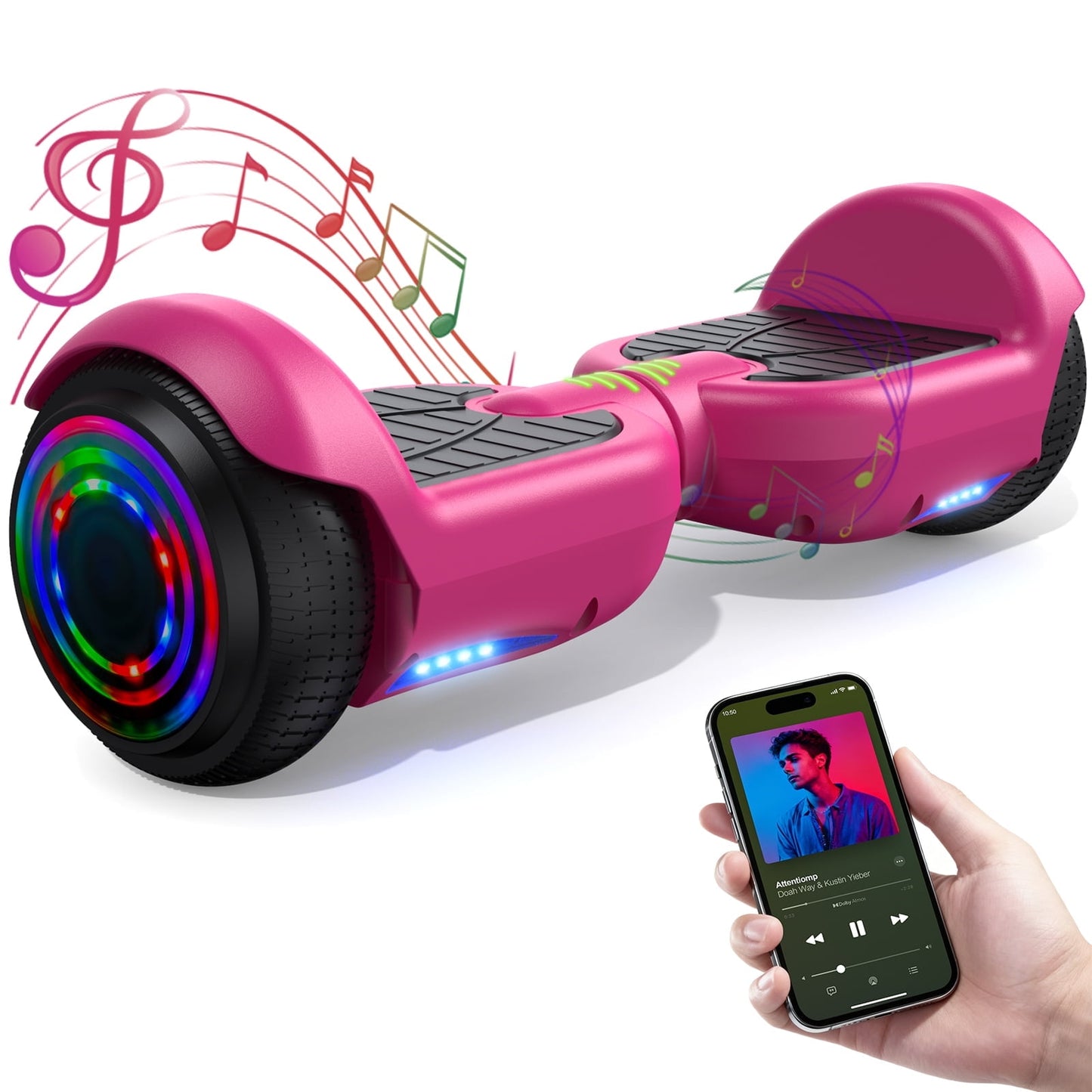 Tcdjtc Hoverboard with Bluetooth and Led Lights, Balance Board for Kids, Kids Outdoor Toys with 9 Mph Max Speed, All Terrain Hoverboard with UL 2272 Safety Standard